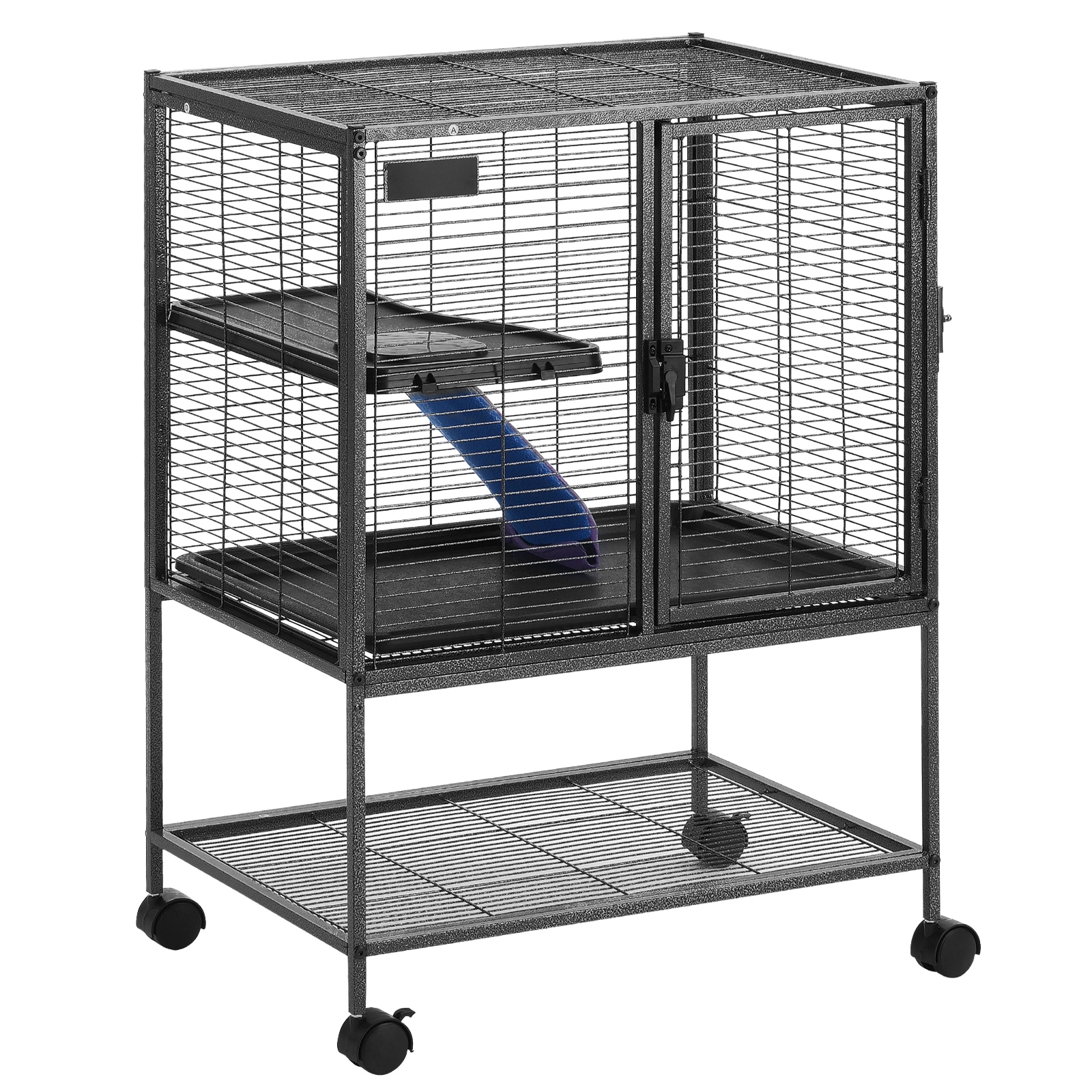 34" Metal Small Animal Cage 2-Tier Rolling Ferret Cage With Tray A Ramp_maomaolike.com